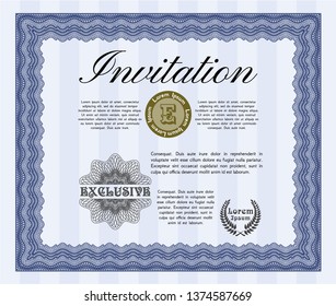 Blue Retro vintage invitation. Cordial design. Customizable, Easy to edit and change colors. Printer friendly. 