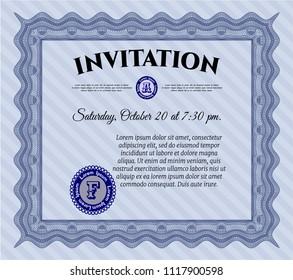 Blue Retro vintage invitation. Customizable, Easy to edit and change colors. With guilloche pattern. Beauty design. 
