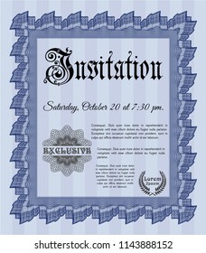 Blue Retro vintage invitation. Customizable, Easy to edit and change colors. With great quality guilloche pattern. Money Pattern design. 