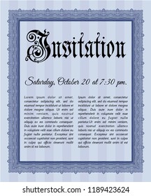 Blue Retro vintage invitation. Customizable, Easy to edit and change colors. With complex background. Retro design. 