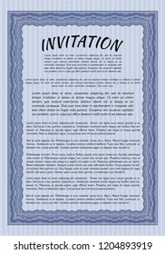 Blue Retro vintage invitation. Customizable, Easy to edit and change colors. With linear background. Cordial design. 