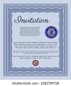 Blue Retro vintage invitation. Customizable, Easy to edit and change colors. With guilloche pattern and background. Nice design. 