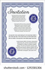 Blue Retro vintage invitation. Customizable, Easy to edit and change colors. With linear background. Modern design. 