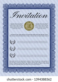 Blue Retro vintage invitation. Customizable, Easy to edit and change colors. Printer friendly. Elegant design. 