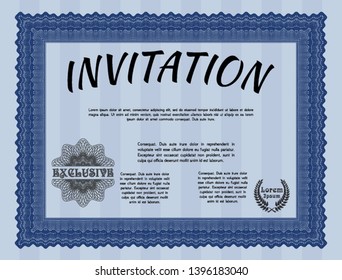 Blue Retro vintage invitation. Customizable, Easy to edit and change colors. Easy to print. Beauty design. 