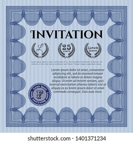 Blue Retro vintage invitation. Customizable, Easy to edit and change colors. Printer friendly. Nice design. 