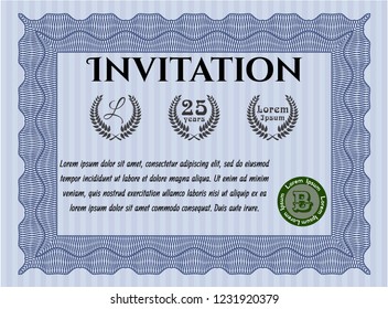Blue Retro vintage invitation. Retro design. Detailed. Easy to print. 