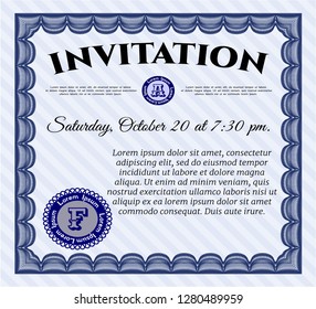 Blue Retro vintage invitation. Retro design. With guilloche pattern. Vector illustration. 