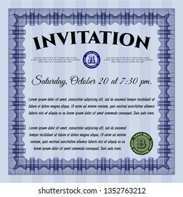 Blue Retro vintage invitation. Retro design. Easy to print. Detailed. 