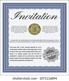 Blue Retro vintage invitation. Detailed. With complex linear background. Perfect design. 