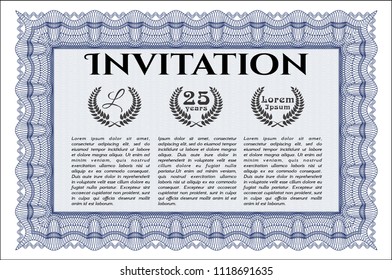 Blue Retro vintage invitation. Detailed. Complex background. Nice design. 