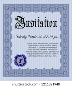 Blue Retro vintage invitation. Detailed. With quality background. Excellent design. 
