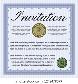 Blue Retro vintage invitation. Detailed. Printer friendly. Money design. 