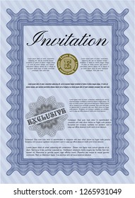 Blue Retro vintage invitation. Detailed. With complex background. Cordial design. 