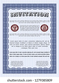 Blue Retro vintage invitation. Detailed. With complex background. Money Pattern. 