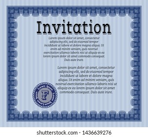 Blue Retro vintage invitation. Detailed. With quality background. Money style design. 