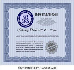  Blue Retro vintage invitation. Easy to print. Cordial design. Customizable, Easy to edit and change colors. 
