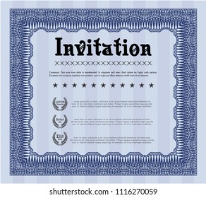 Blue Retro vintage invitation. Easy to print. Nice design. Detailed. 