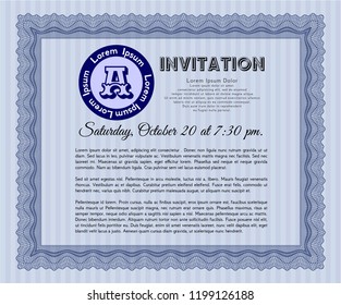 Blue Retro vintage invitation. Elegant design. Vector illustration. With complex background. 