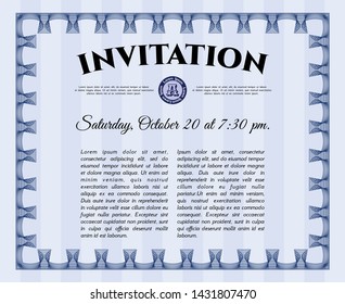 Blue Retro vintage invitation. Elegant design. Complex background. Detailed. 