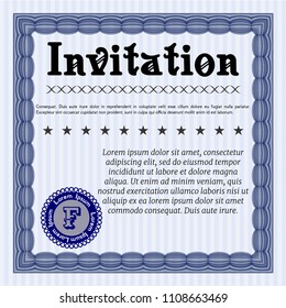 Blue Retro vintage invitation. Excellent design. With guilloche pattern. Customizable, Easy to edit and change colors. 