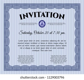 Blue Retro vintage invitation. Excellent design. Detailed. With linear background. 