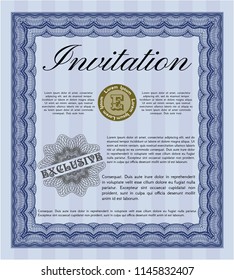 Blue Retro vintage invitation. Excellent design. With complex background. Detailed. 