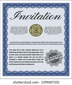 Blue Retro vintage invitation. Excellent design. Detailed. With background. 