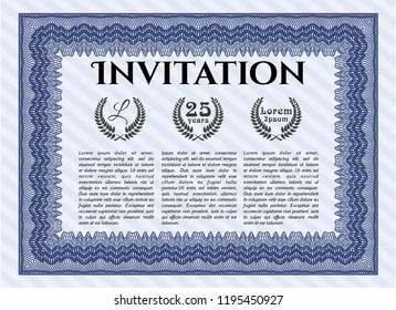 Blue Retro vintage invitation. With great quality guilloche pattern. Artistry design. Vector illustration. 