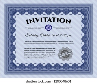 Blue Retro vintage invitation. With great quality guilloche pattern. Customizable, Easy to edit and change colors. Excellent design. 