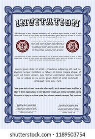 Blue Retro vintage invitation. With guilloche pattern and background. Detailed. Elegant design. 