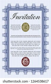 Blue Retro vintage invitation. With guilloche pattern. Vector illustration. Superior design. 