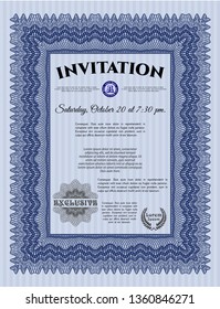 Blue Retro vintage invitation. With guilloche pattern and background. Vector illustration. Money Pattern design. 