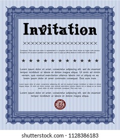 Blue Retro vintage invitation. With linear background. Customizable, Easy to edit and change colors. Good design. 