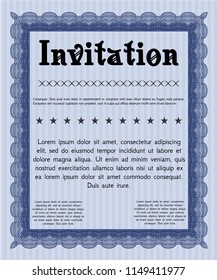 Blue Retro vintage invitation. With linear background. Customizable, Easy to edit and change colors. Artistry design. 