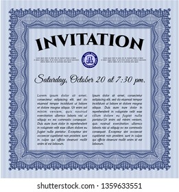 Blue Retro vintage invitation. With linear background. Customizable, Easy to edit and change colors. Superior design. 