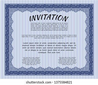 Blue Retro vintage invitation. With linear background. Detailed. Superior design. 