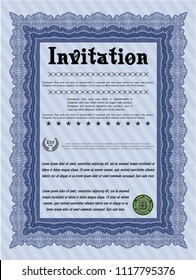 Blue Retro vintage invitation. Lovely design. Vector illustration. With linear background. 