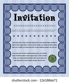 Blue Retro vintage invitation. Lovely design. Customizable, Easy to edit and change colors. With complex linear background. 
