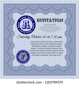 Blue Retro vintage invitation. Money design. Detailed. Complex background. 