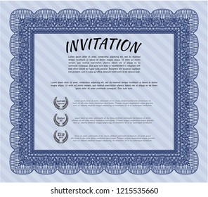 Blue Retro vintage invitation. Money Pattern. With linear background. Customizable, Easy to edit and change colors. 