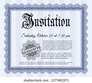 Blue Retro vintage invitation. Money design. Customizable, Easy to edit and change colors. With background. 