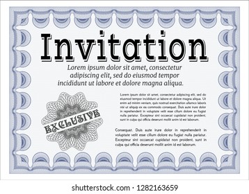 Blue Retro vintage invitation. Money Pattern. With great quality guilloche pattern. Customizable, Easy to edit and change colors. 