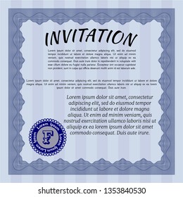 Blue Retro vintage invitation. Money style design. With guilloche pattern. Customizable, Easy to edit and change colors. 