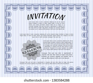 Blue Retro vintage invitation. Money Pattern design. With guilloche pattern and background. Vector illustration. 