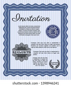 Blue Retro vintage invitation. Money style design. With complex linear background. Customizable, Easy to edit and change colors. 