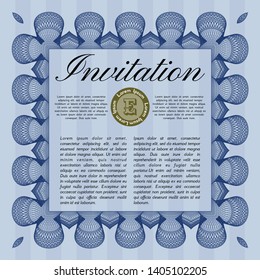 Blue Retro vintage invitation. Money Pattern design. Detailed. Printer friendly. 