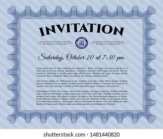 Blue Retro vintage invitation. Money Pattern design. Easy to print. Customizable, Easy to edit and change colors. 
