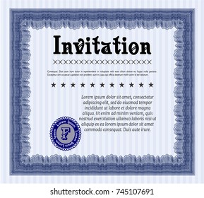Blue Retro vintage invitation. Money Pattern. Vector illustration. With quality background. 