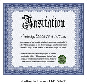 Blue Retro vintage invitation. Nice design. With complex linear background. Customizable, Easy to edit and change colors. 